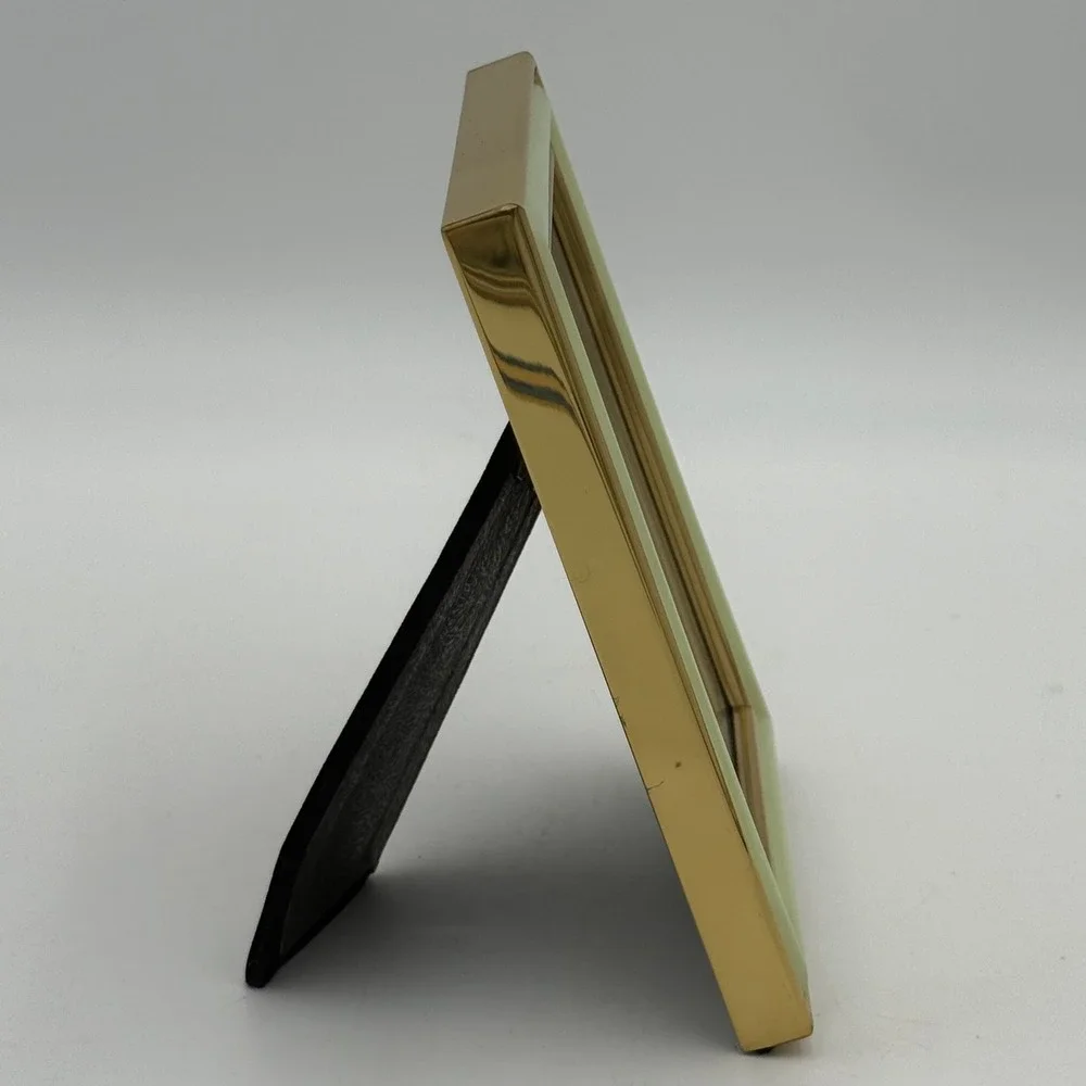 Vintage Gold Tone Sage Green Enamel Picture Frame 3.5x5 Tabletop Made in Korea
